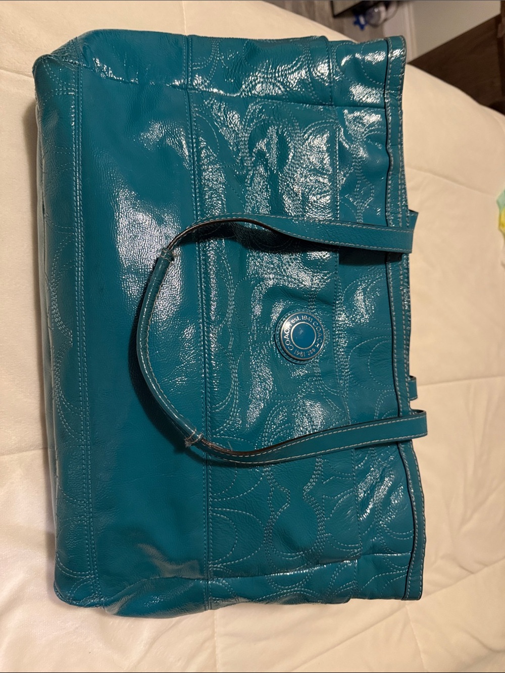 Coach Teal Patent Leather Tote